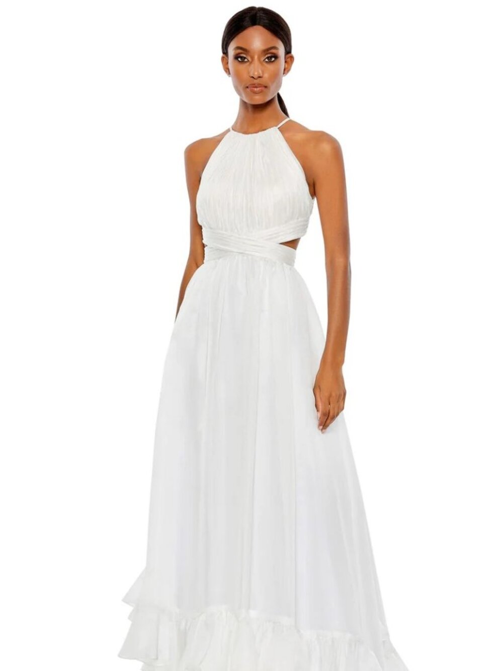 Mac Duggal White A-Line Gown in Chiffon Elegance NWT Size 4